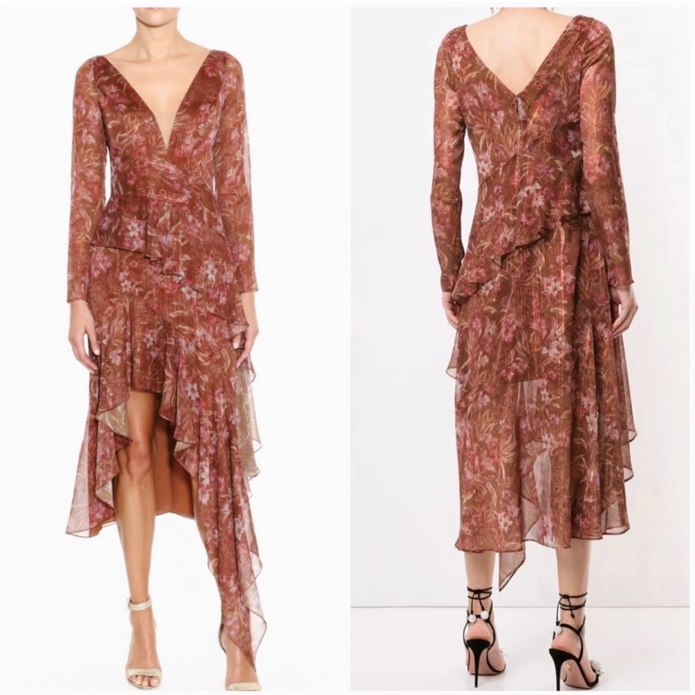 Marchesa Notte cocktail asymmetrical midi dress NWT